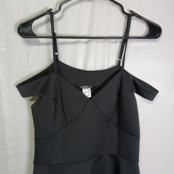 VENUS Cold Shoulder Dress Black Adjustable Straps Hi Low V-Neck Fit & Flare M - Picture 3 of 10
